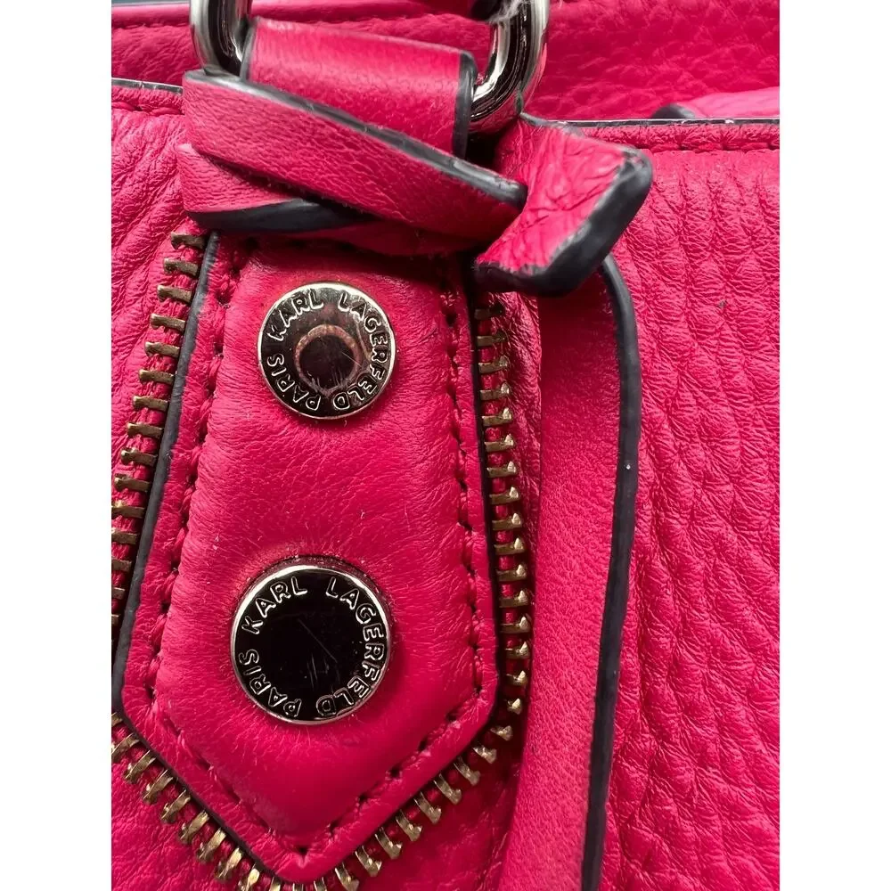 KARL LAGERFELD PARIS Zippy East West Tote in pink leather w/cat whisker tag